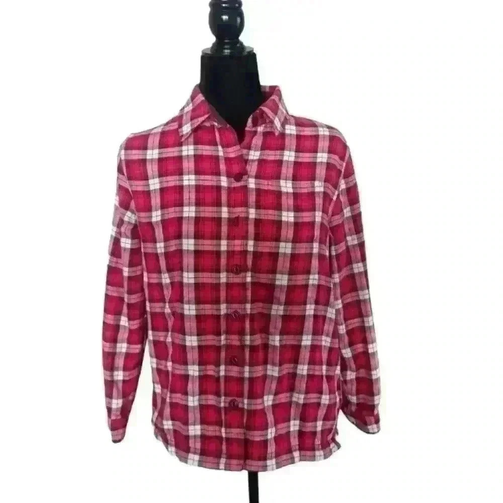 L.L. Bean Womens Pink Flannel Fleece Lined Shacket XS PET